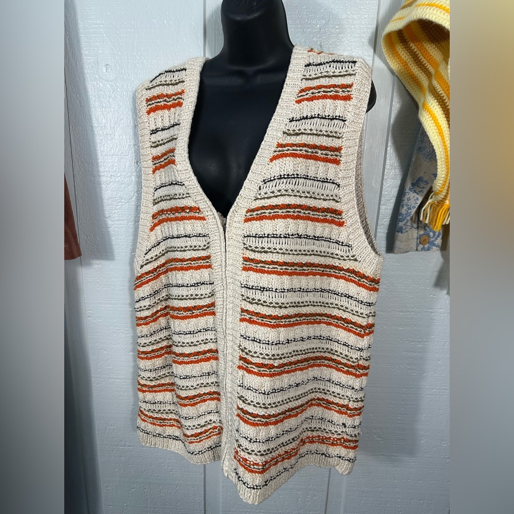 Jones New York Vintage Beige Striped Zip Front Sweater Vest Size 1X EUC